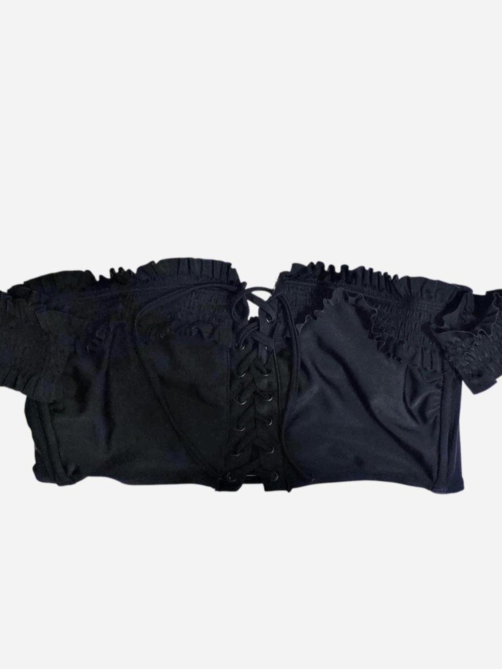 Xhilaration Black Lace-Up Ruffle Off-Shoulder Bikini Top Bralette - Picture 8 of 8